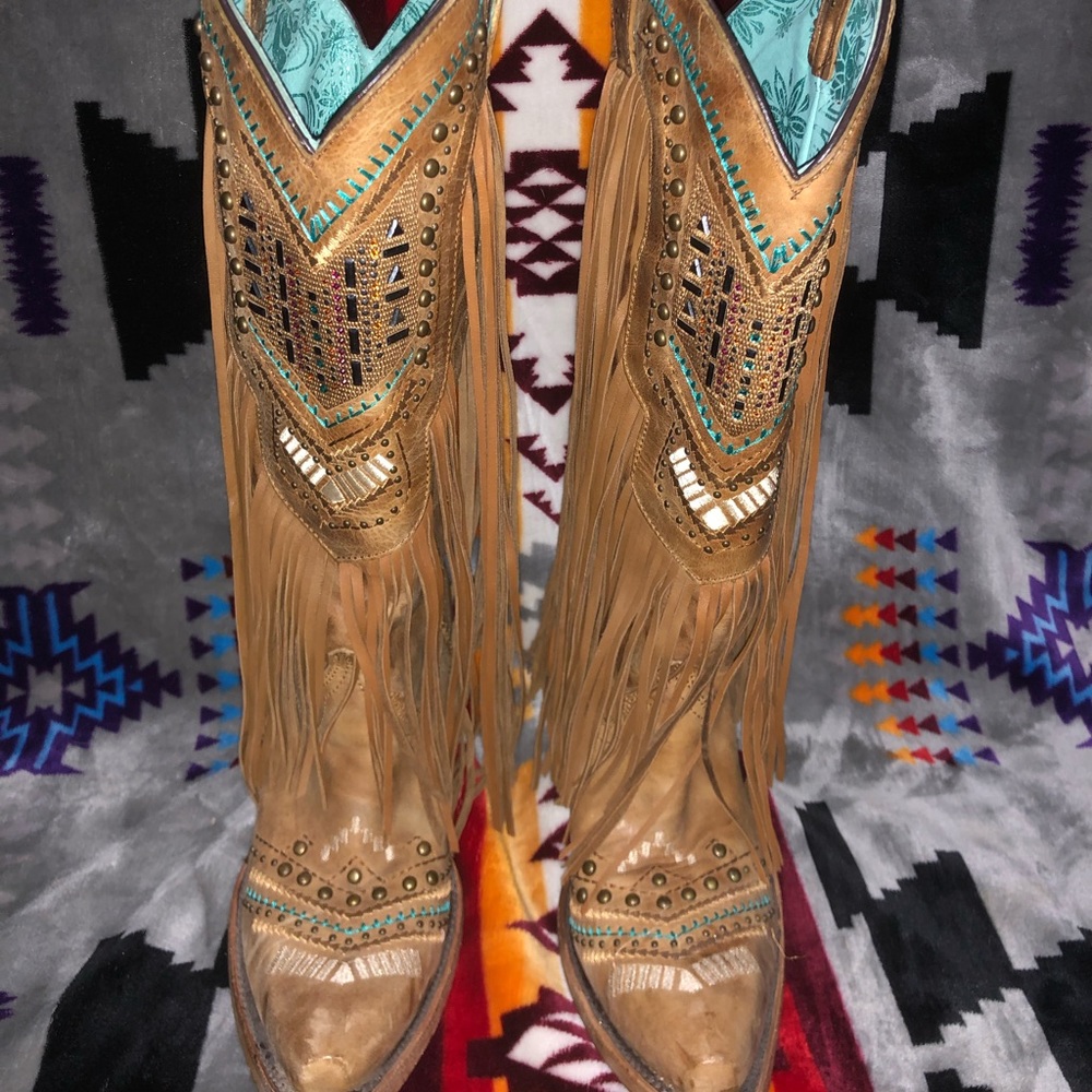 Corral snip toe boots with fringe